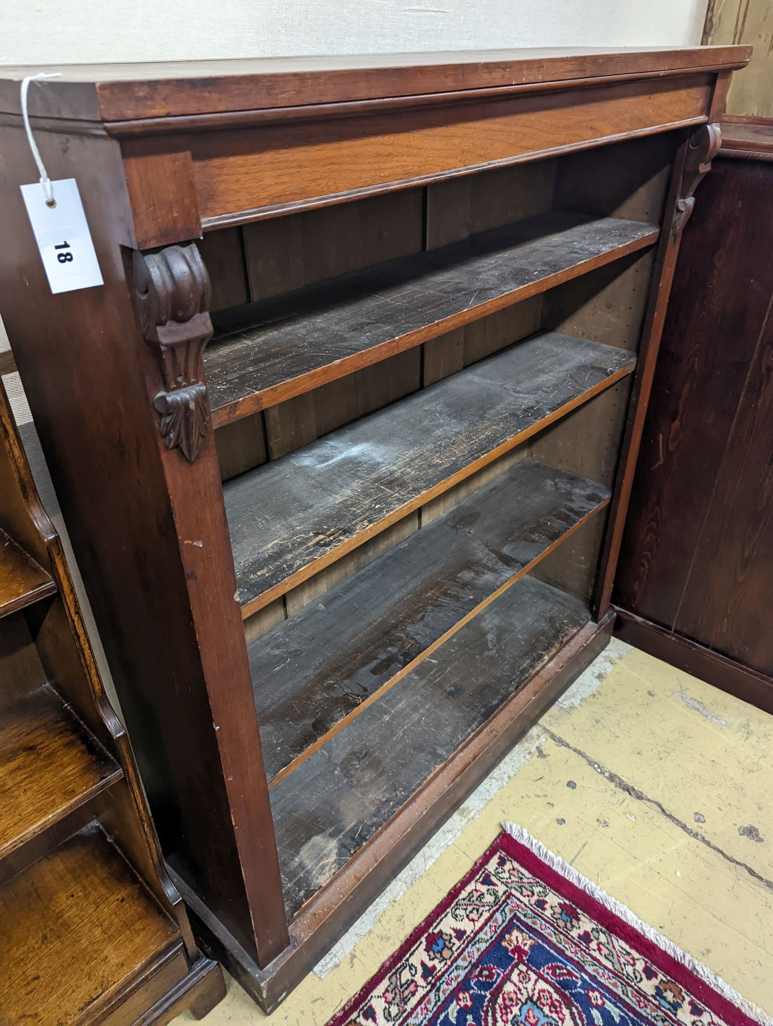 A Victorian mahogany open bookcase, width 106cm, depth 34cm, height 120cm